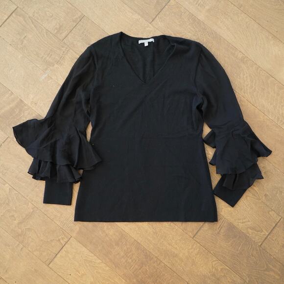 Neiman Marcus Cashmere Collection V Neck with Silk‎ Sleeves Size Large - Picture 1 of 5